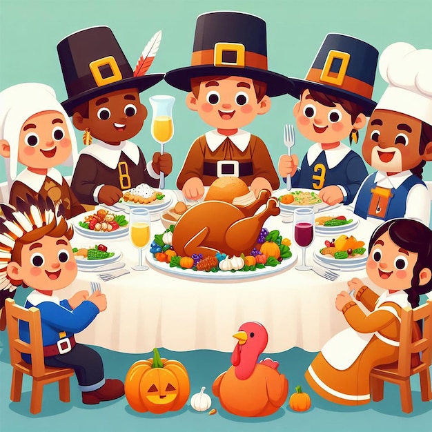 Photo a family is gathered around a table with a turkey on it