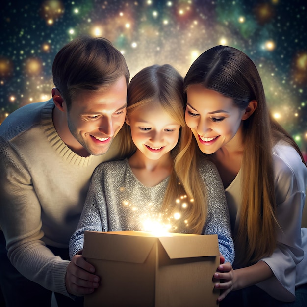 a family is looking at a book with the words the year on it