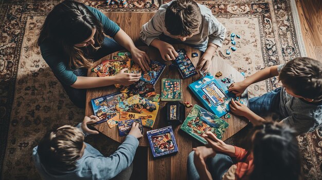 A family is playing a board game together