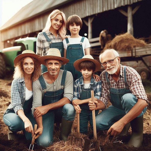 Photo a family is posing for a photo in front of a barn