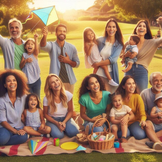 a family is posing for a photo with a picture of a family