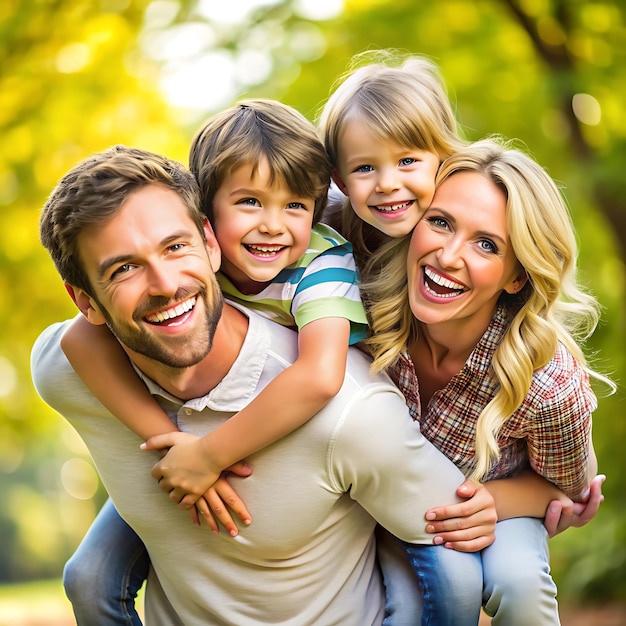 a family is smiling and posing for a photo with two children