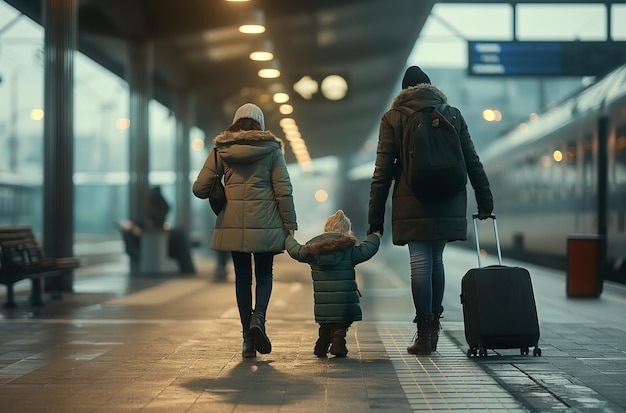 Family journey at train station