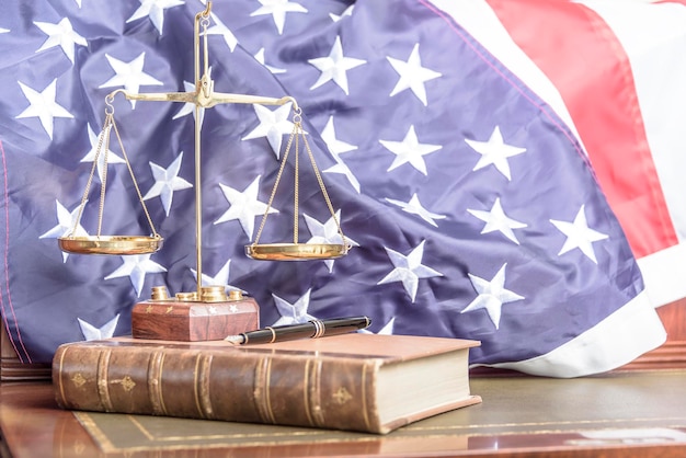 Family Law Desktop photograph of law firm specialising in family law with the united states flag in the background