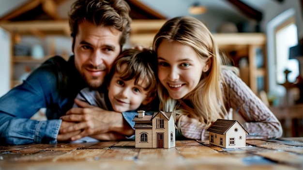 Family looking at miniature house models