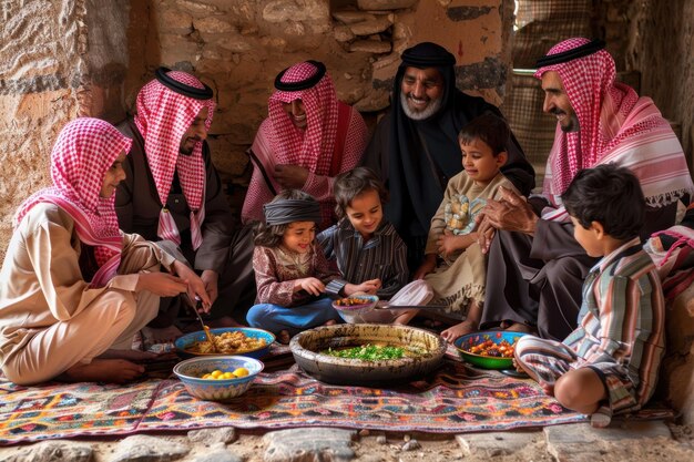 Photo family meal in traditional setting