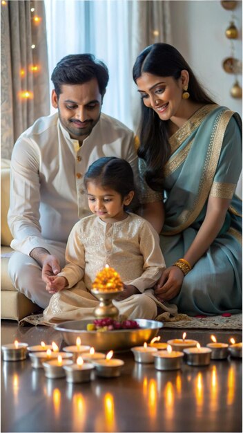 Photo a family performing diwali pooja together in front of an altar