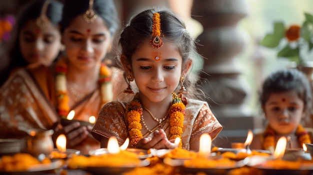 family performing Gudi Padwa puja at home