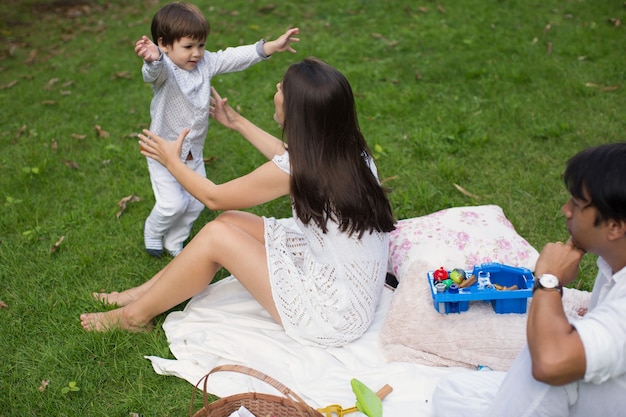 Family picnicking in the park