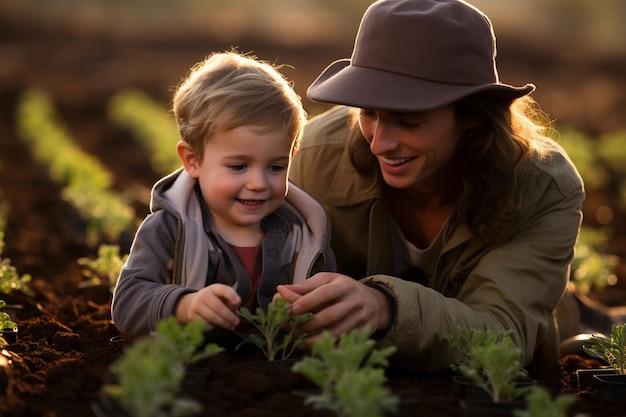 Family Planting Trees for Sustainable Garden Landscaping