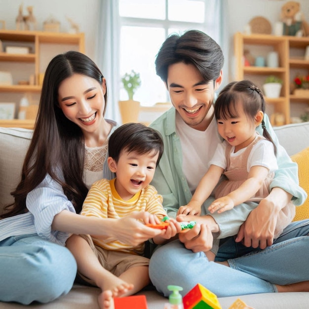 a family playing with blocks on the floor