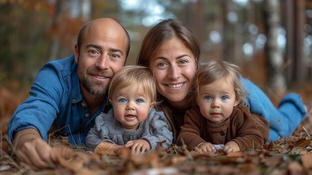 Photo family portrait happy parents and thier cheerful kids bonding