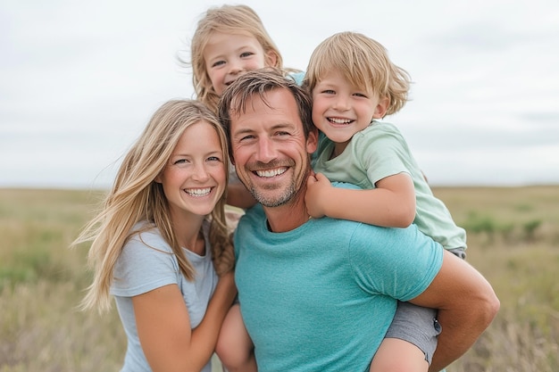 Photo a family portrait with children on the beach