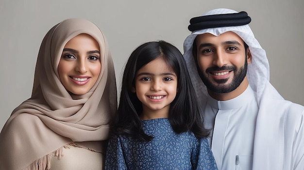 family portrait with a city in the background