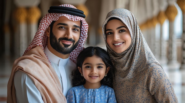 Photo family portrait with a city in the background