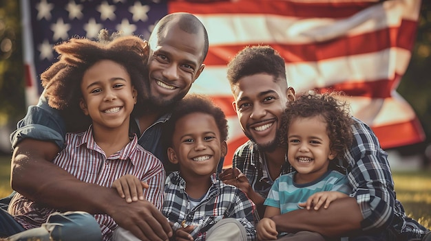 Photo a family portrait with a flag in the background