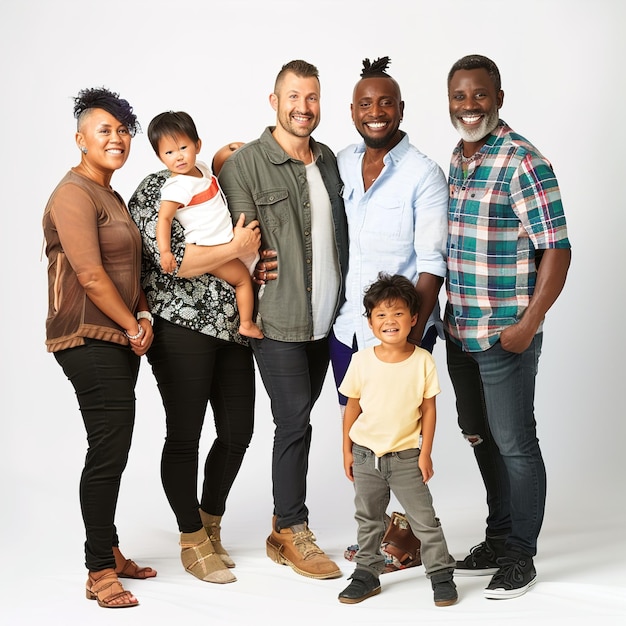 a family poses for a photo together with a child