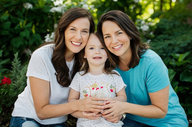 a family poses for a photo with a little girl