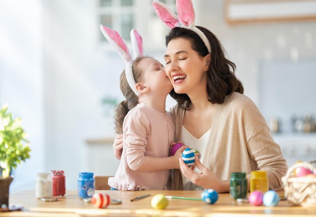 Family preparing for Easter