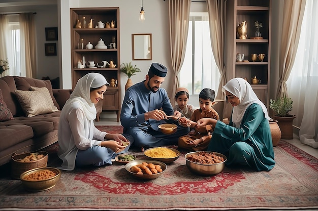 Family preparing eid alfitr together at home