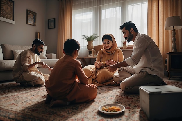 Family preparing eid alfitr together at home