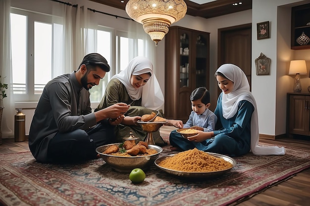 Family preparing eid alfitr together at home