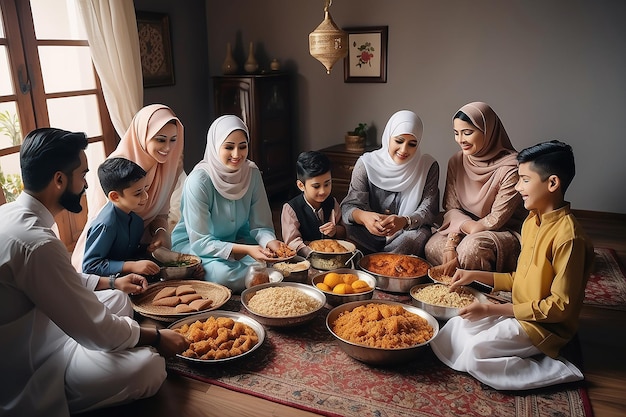 Family preparing eid alfitr together at home