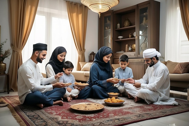 Family preparing eid alfitr together at home