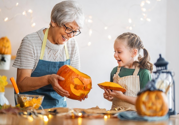 Family preparing for Halloween