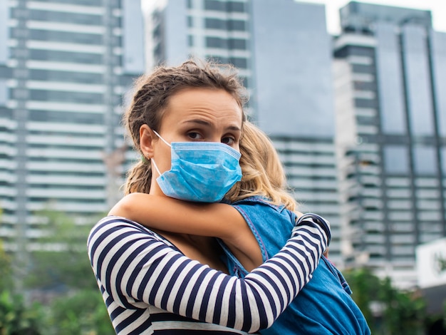 Family in protective masks