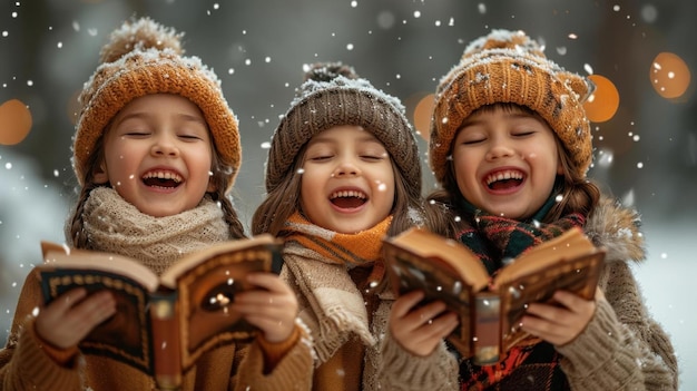 A family singing Christmas carols together spreading holiday joy and cheer