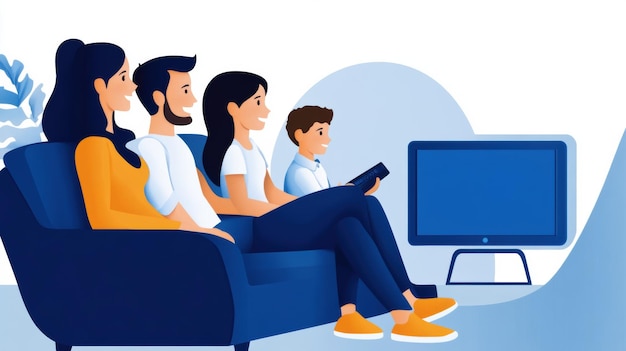 Photo a family sitting on a couch watching tv together ai