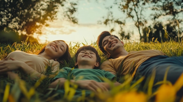 Photo family smiling and bonding outdoors