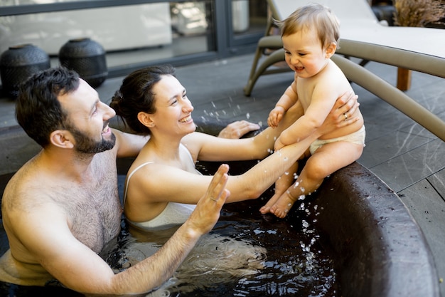 Family at spa with a young baby