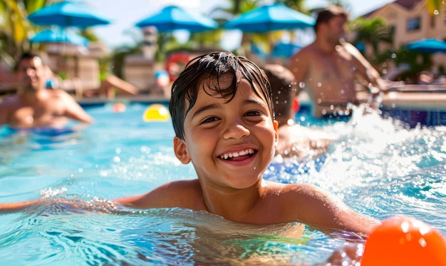 a family spending time at a hotel pool