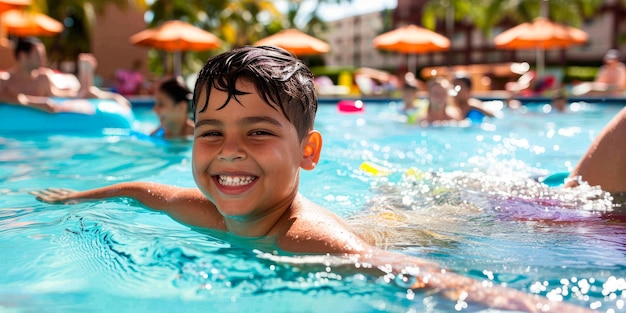 a family spending time at a hotel pool