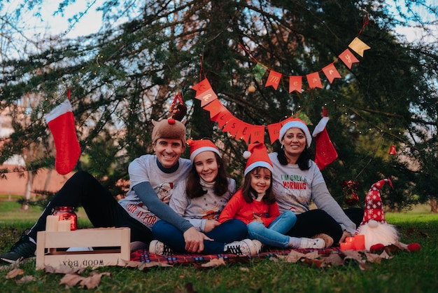 Family taking Christmas photos