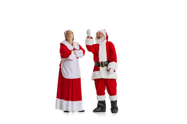 Family talk. Santa Claus and Mrs Claus posing, talking