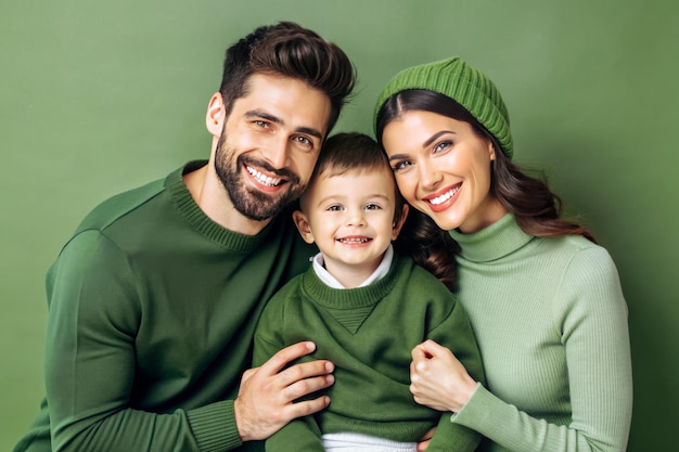 A family of three a man a woman and a child are smiling