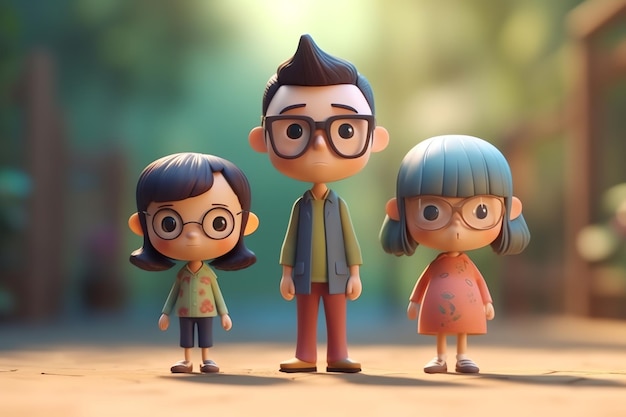 A family of three with glasses on the front and the word family on the front.