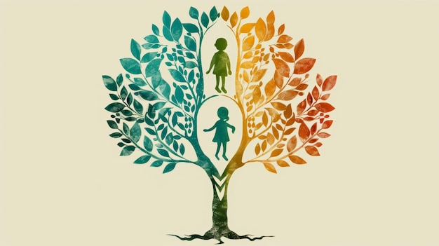 Photo a family tree with different colored leaves representing specific genetic predispositions