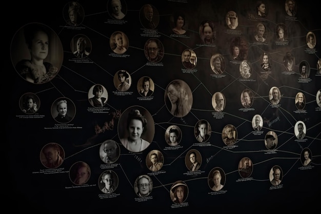 Family tree with portraits of relatives Genealogy concept Generative AI