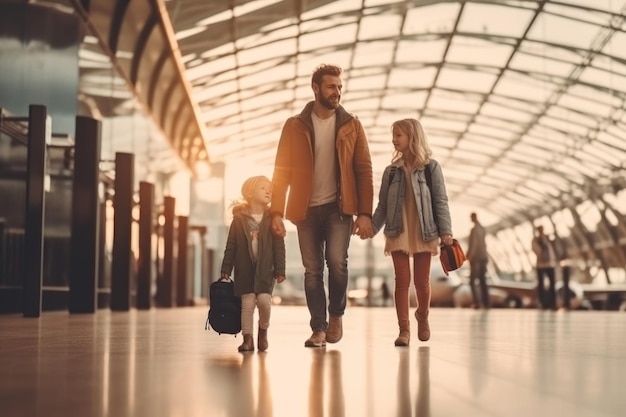 Family Trip Concept family travel at airportTime for family vacation Generative AI