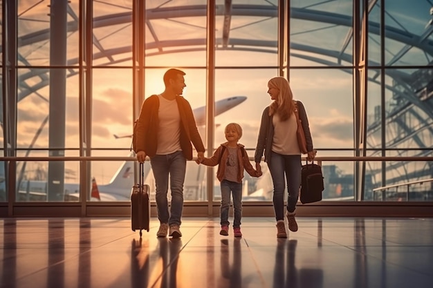 Family Trip Concept family travel at airportTime for family vacation Generative AI