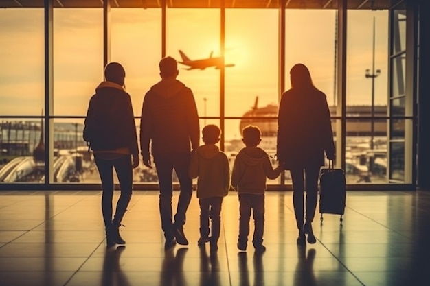 Family Trip Concept family travel at airportTime for family vacation Generative AI