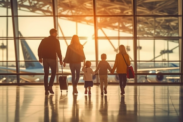 Family Trip Concept family travel at airportTime for family vacation Generative AI