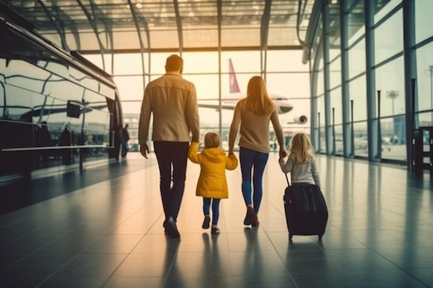 Family Trip Concept family travel at airportTime for family vacation Generative AI