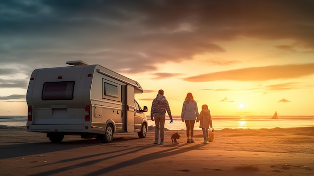 Family vacation travelholiday trip in motorhomeGenerative Ai