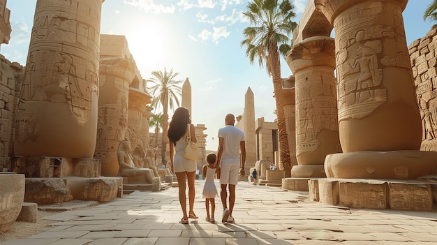 family visiting the Karnak Temple Complex Egypt