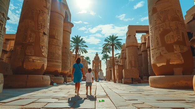 family visiting the Karnak Temple Complex Egypt